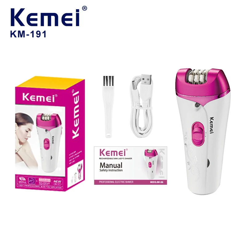 KEMEI Km-191 Machine électrique d’épilation, épilateur électrique rechargeable par USB pour femmes, mini-épilateur