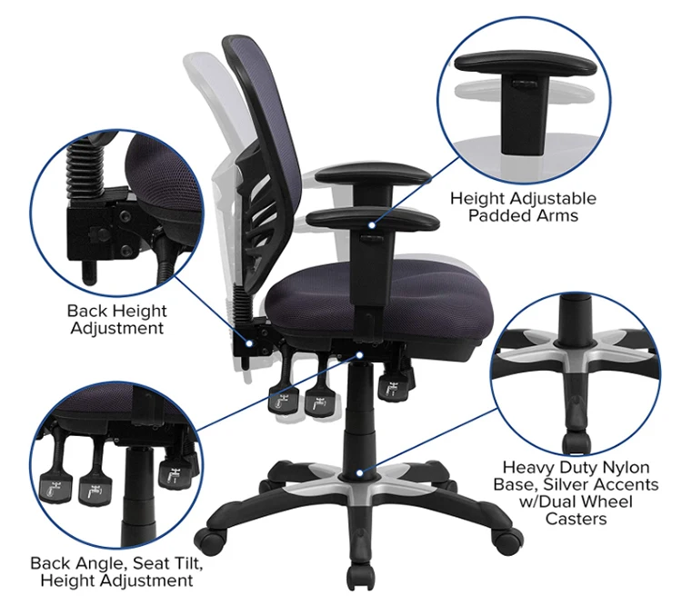 Adjustable Midheight Backrest Mesh Fabric Work Chair Task Swivel