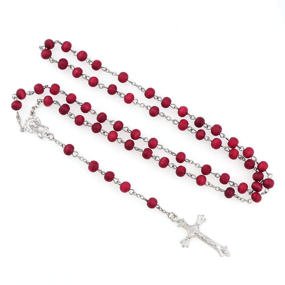 Rosario VIRGEN DE FATIMA con Cuentas Aromáticas con Olor a Rosa, Cruz de Madera, y bolsa estampada con imágenes de la Virgen María. Convertible en collares mujer. Rosario aroma de rosa VF