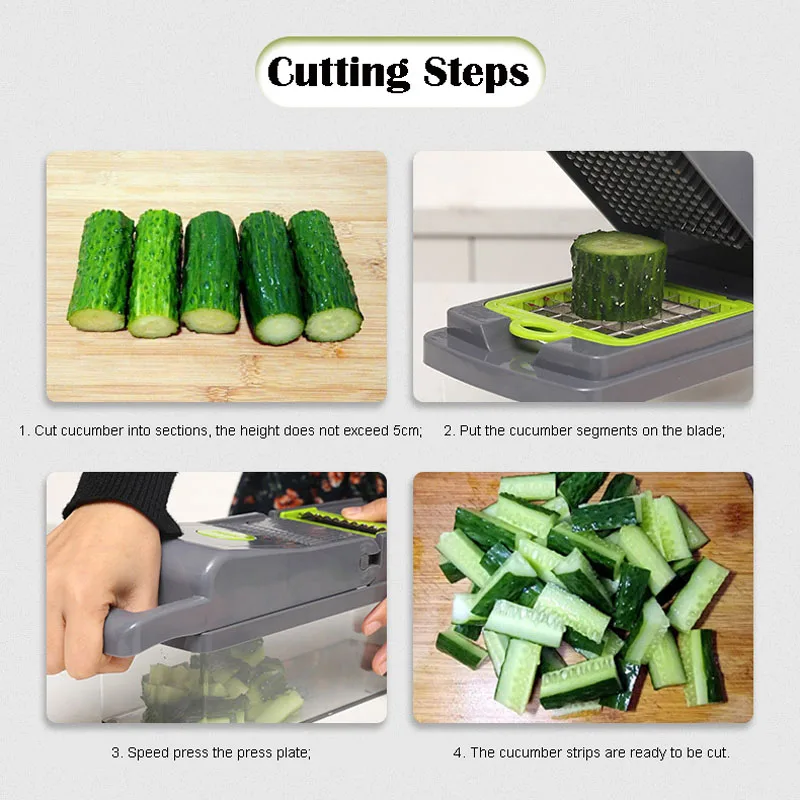 Vegetable Chopper Slicer Cutter Chopper and Grater 14 in 1 Interchangeable Blades with Colander Basket and Container