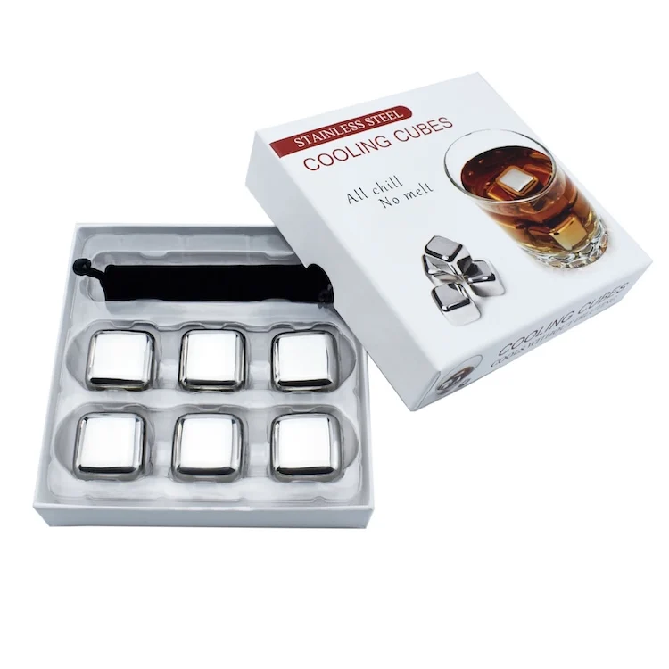 Standard Factory Price Pack of 8 Stainless Steel Ice Cube Whiskey Stones Gift Set With Tongs and Tray With OEM OEM with Custom Logo