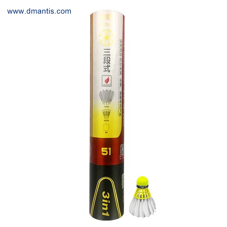 High Quality DMantis 3-in-1 Model D51 Yellow Cock Goose Feather Badminton Shuttlecocks for Training Use