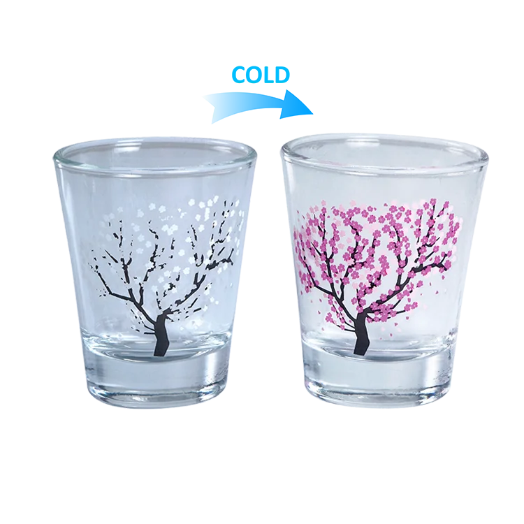 Color Changing Printing Japanese Style 2oz Espresso Soju Shot 60ml Small Flower Mini Whisky 50ml Glass Cup