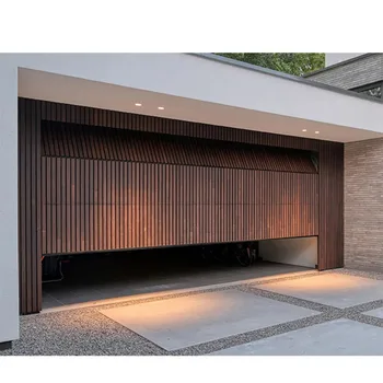 Wood Look Aluminum Foamed Sandwich Panel Security Automatic Grille Garage Door Battens Garage Door for Homes