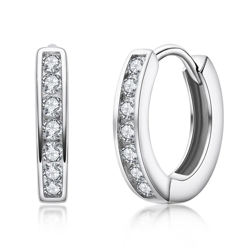 925 Sterling Silver Dazzling Clear CZ Hoop Earrings Fine Jewelry Gift For Her