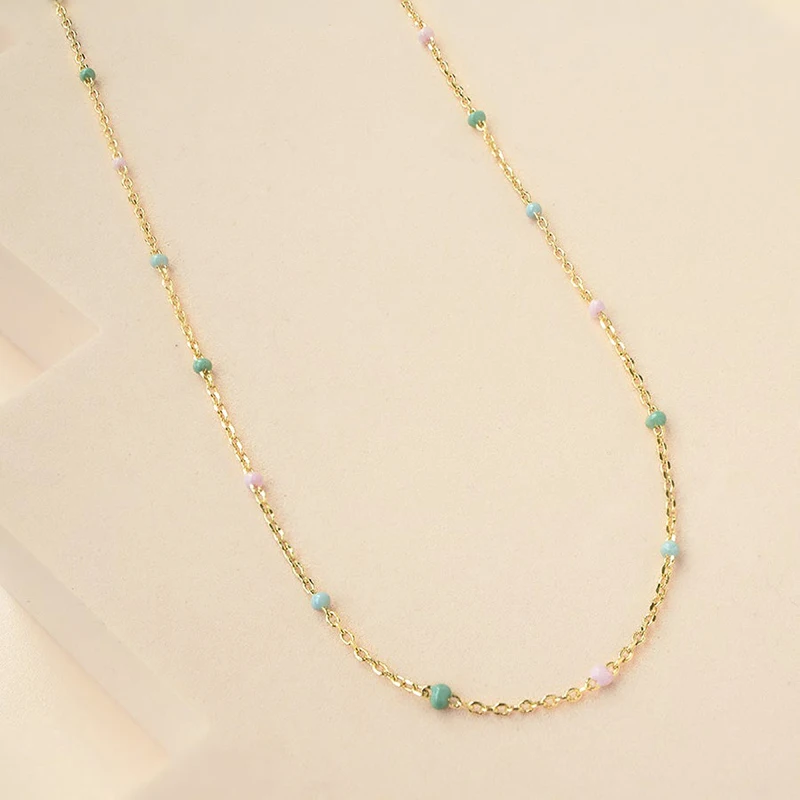 Milskye 925 Sterling Silver Beaded Iridescent Enamel Link Cable Chain ...