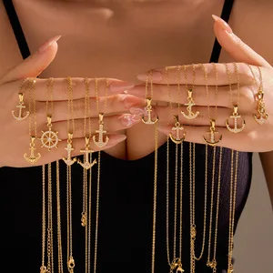OEM Stainless Steel Anchor Rudder Moulding Necklace Zircon Fashion Girl Decorative Collarbone Chain Ocean Pendant Necklaces