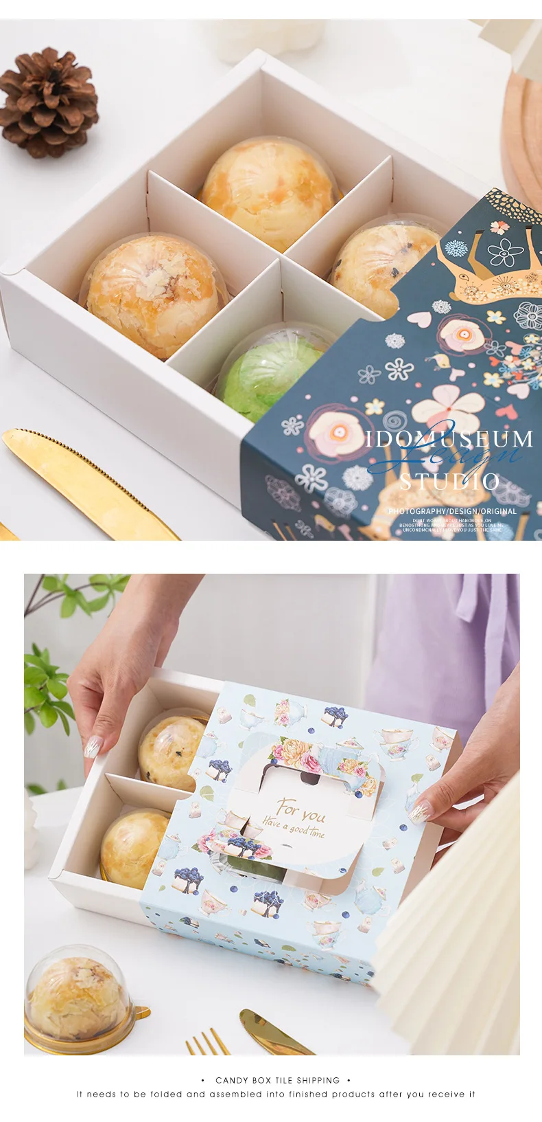 Luxury Food Box For Egg Yolk Pastry 6 Compartment Cake Deer Gift Box