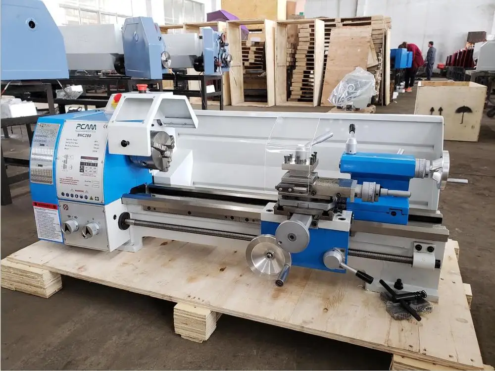 Mini Bench Lathe Machine BHC280 Belt Drive Metal Lathe 280MM Max Turning Lathe 700mm for Turning Stainless Steel