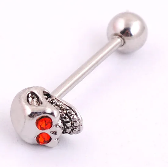 Модное ювелирное изделие для пирсинга тела из нержавеющей стали, тонкое кольцо для языка, хрустальный череп