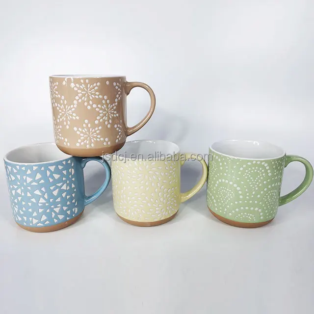 Cheap Price Color Glaze Mug Embossed Design Ceramic Mug