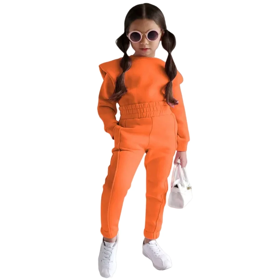 Хлопковое пальто с длинным рукавом для девочек повседневная спортивная толстовка капюшоном комплект