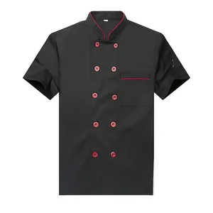 Hot-sell  Custom Logo Solid Color Unisex Classic Waiter Hotel Jacket Restaurant Uniforms Breathable Chefs Kitchen Coat