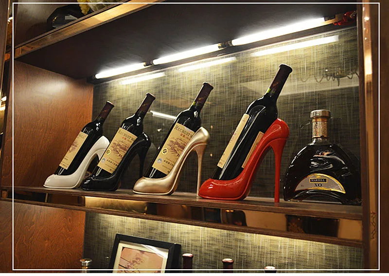 2023 New Product Resin Single Stylish Wine Rack 5 Colors Sexy Miss Tabletop Decorative High Heel Shoe Wine Bottle Holder