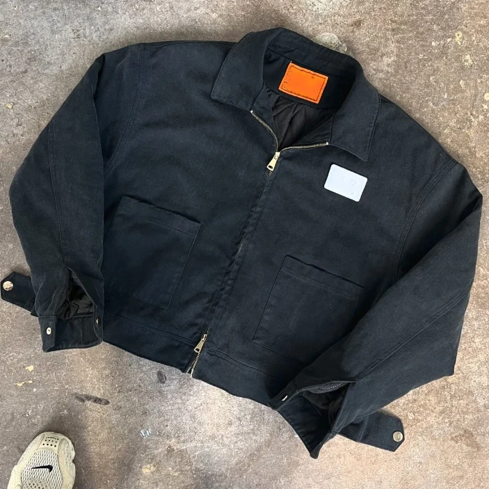 Factory Custom Men's Heavyweight Cotton Black Lining Zip up Vintage Wash Canvas Denim Jacket for Men supplier