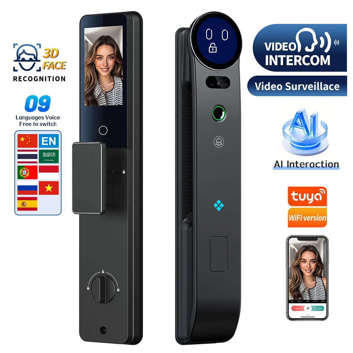 HanDaily 2025 Neuheit Palmvenen-KI-Smartlock für Haustür, Gesichtserkennung, Fingerabdruck, Video-Türsprechanlage, digitales Schloss mit Kamera A20