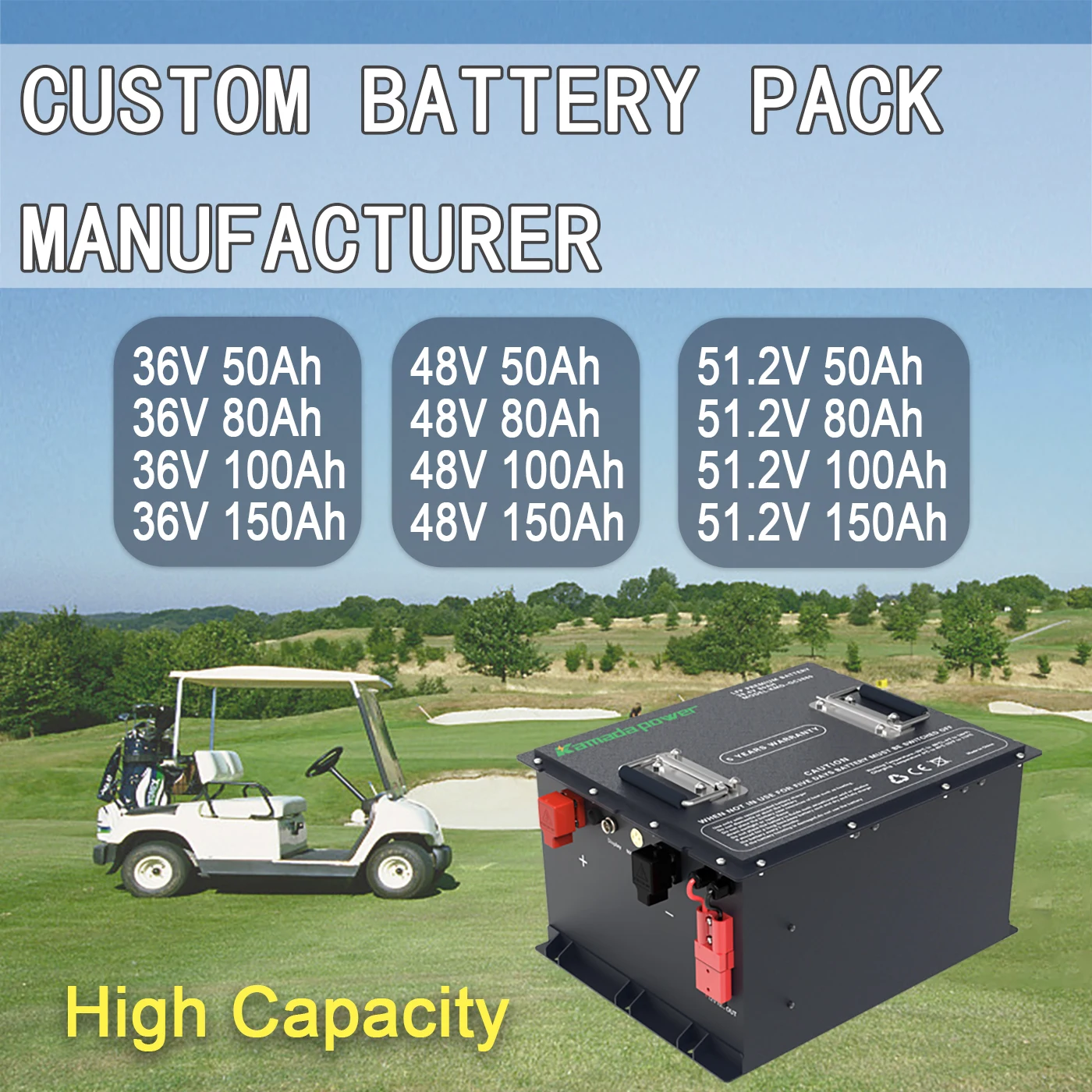 Golf Cart Battery 12v 24v 36v 48v 60v 72v 50ah 80ah 100ah 200ah 48v
