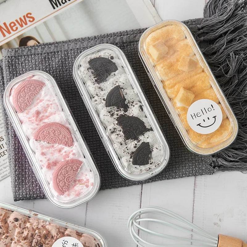 Mousse Cake Packaging Box Rectangular Aluminum Foil Dessert Transparent Containers Bakery Food Cheese Boxes
