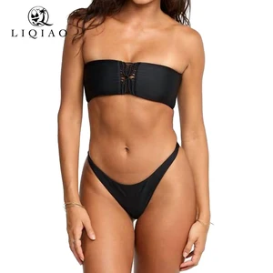 Women's High-Waisted Waist Cincher Bikini Set-Plain Dyed Tummy Control Eco-Friendly Summer Beach Swimsuit