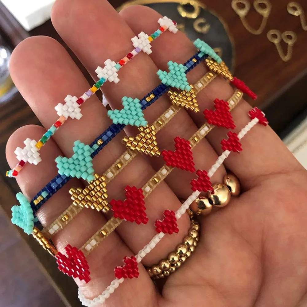 Go2boho Bohemian Colorful Hearts Handmade Woven Lover Couple Miyuki Beads Bracelet Beaded Fashion Jewelry Bracelets for Women