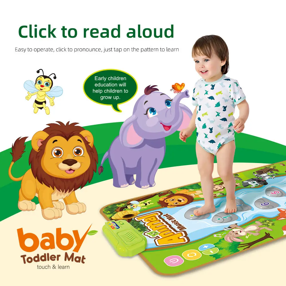 AiJH Learning Music Mat With Animal Sound 80*50CM Educational Baby Toddler Walking Piano Play Mat Toys