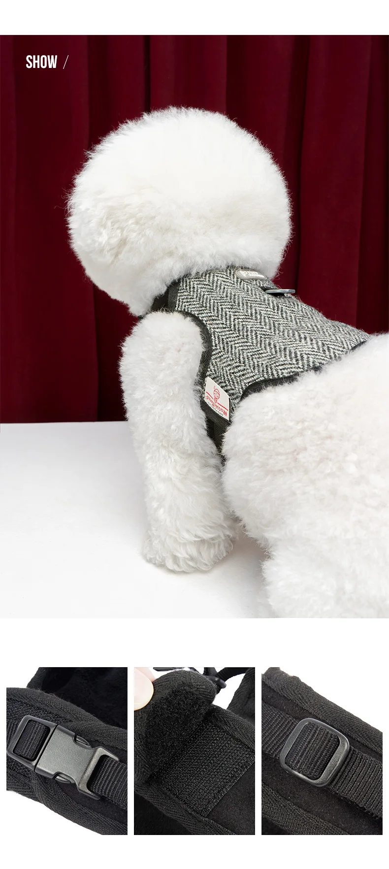 格子大型狗带宠物产品高品质塔里斯粗呢宠物胸背毛线狗衣服束带t/t