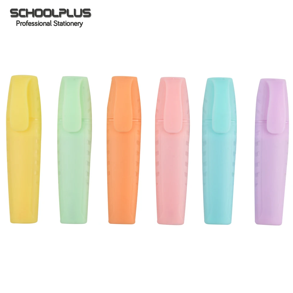Wholesale 6pcs/set light color and eye protection highlighter marker pen with soft head for DIY making and stationery suppliers