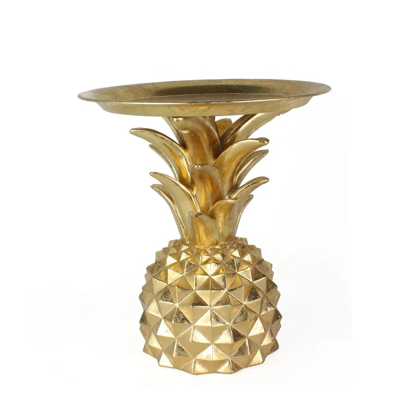 Wholesales 3D Metal Tray Decorative Pineapple Base Serving Tray Resin Figurine Home Decoration Gold Artificial Europe Antique