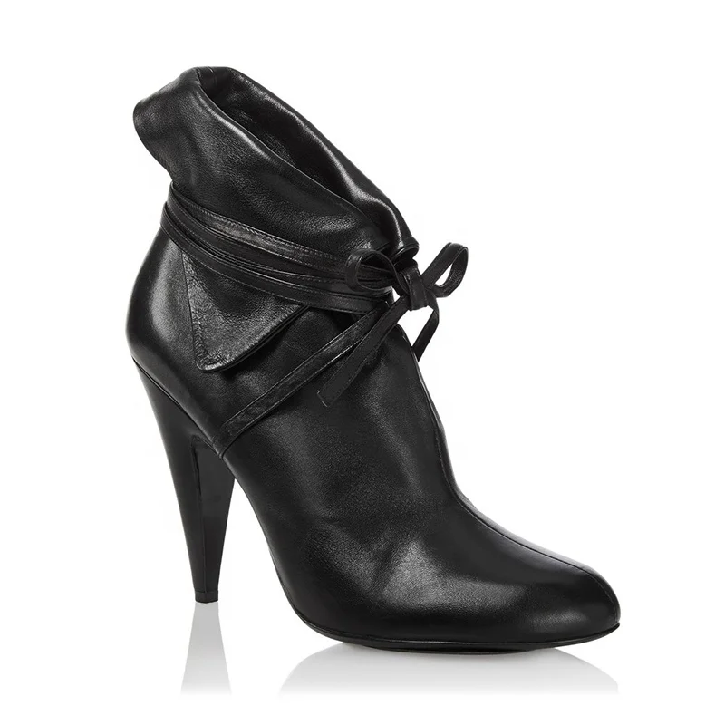 2020 Large Size Ladies Round Toe Booties Women Black Cone Heel Ankle Boots