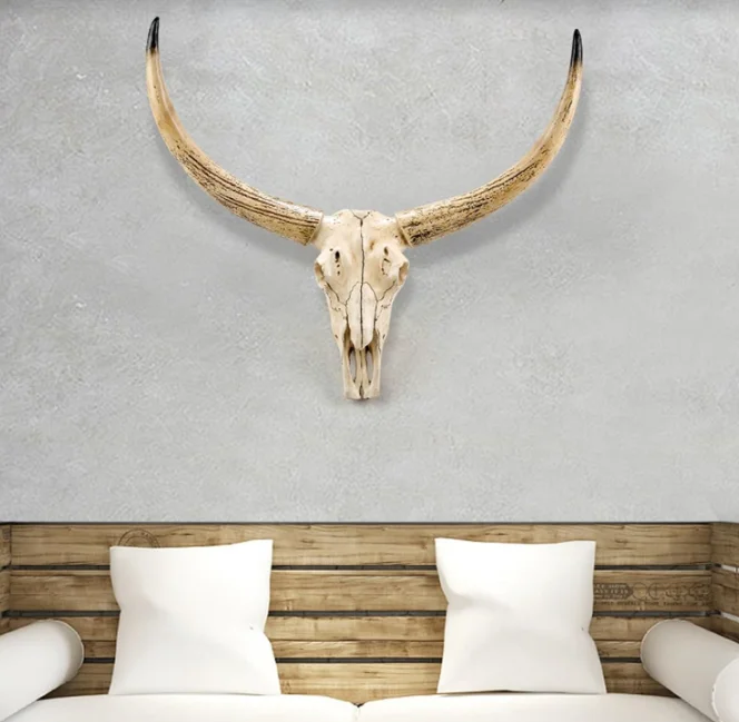 68cm Long Horn Cow Skull Wall Resin Ornament SKE30 Hand-Painted Steer Head Sculpture Boho Southwestern Ranch Decor Halloween 4 68cm Long Horn Cow Skull Wall Resin Ornament SKE30 Hand-Painted Steer Head Sculpture Boho Southwestern Ranch Decor Halloween - Image 4
