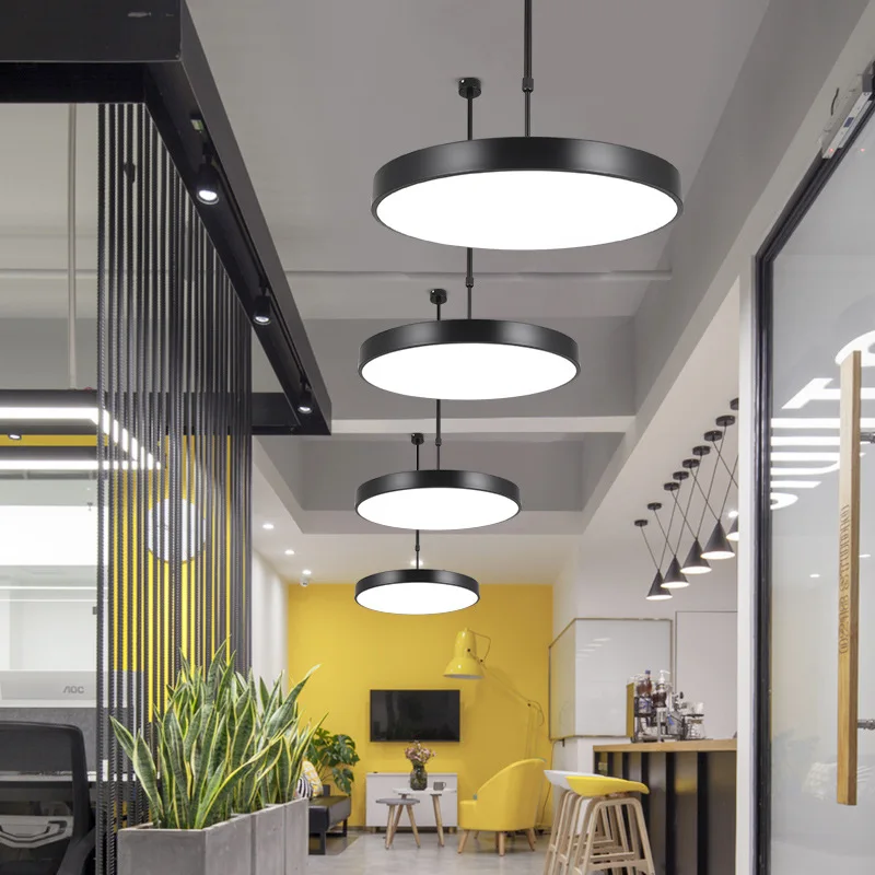 LED Yuvarlak Avize - Demir Anti-Glare Ayarlanabilir Yükseklik Sessiz Enerji Tasarruflu Sıcak Beyaz (3500K) Ofis Kullanımı İçin