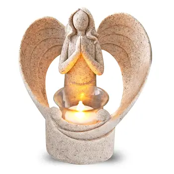 Resin Angel Statue Led Glass Candle Holder for Sympathy Gifts