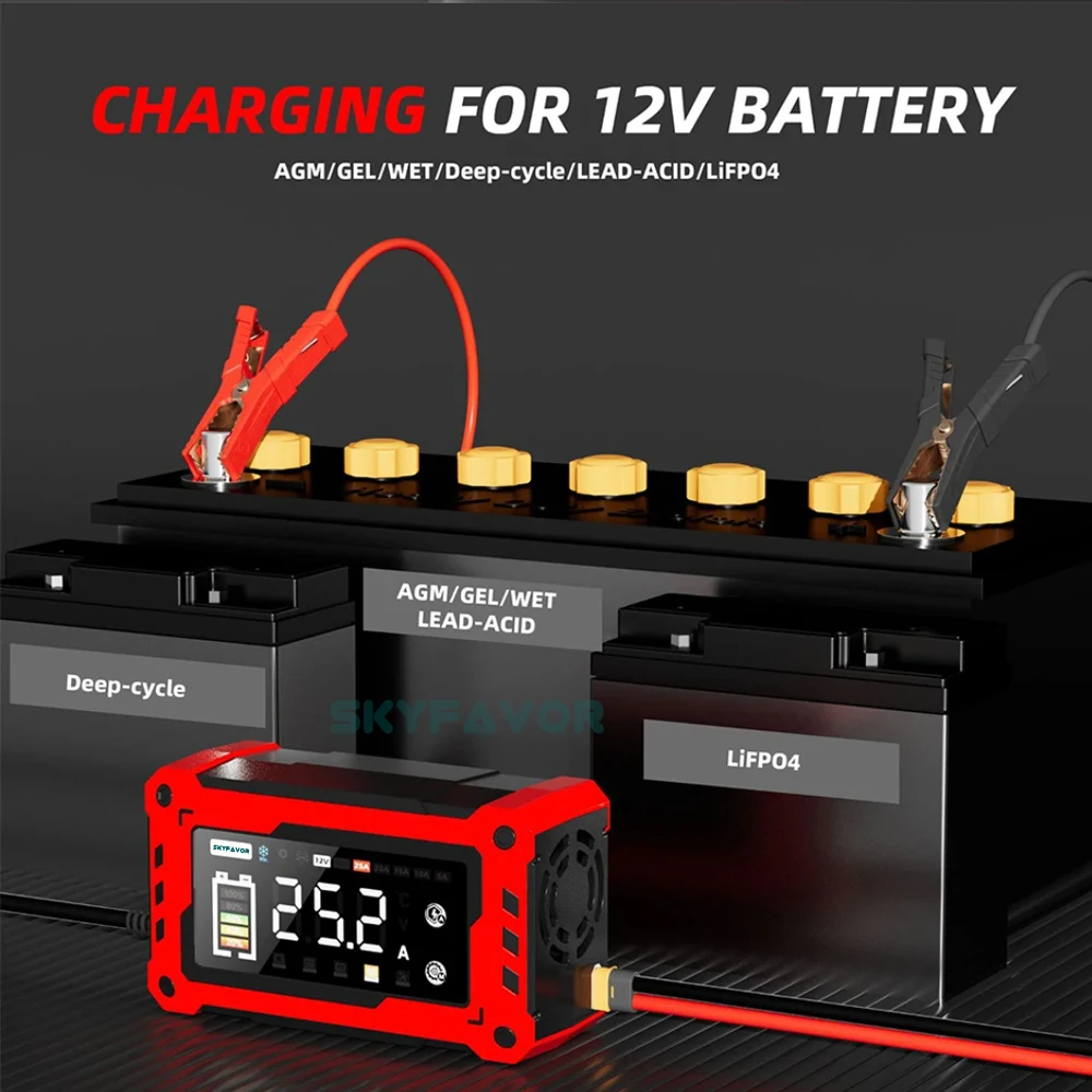 Smart mini 12V 24V battery charger 12V 24V 25A 20A 15A 10A 5A Adjustable current high power lead acid lifepo4 battery charger