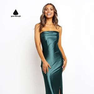 Custom High Quality Dress Solid Off Shoulder Slim Maxi Evening Party Dress Women's Satin Floor Length Formal Club Gown