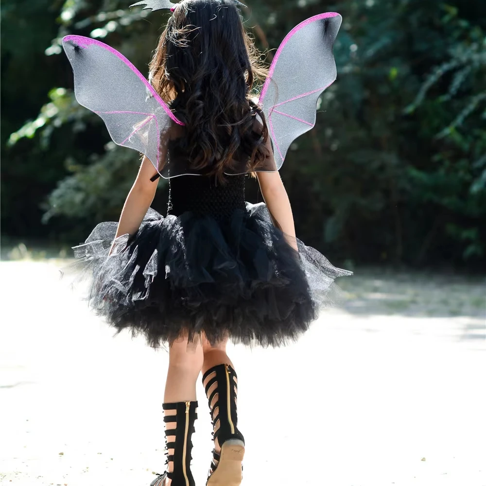 Kids Girl Halloween Dress Little Black Vampire Cosplay Children Kids Party  Fashion Clothes Tutu Dresses for Girls