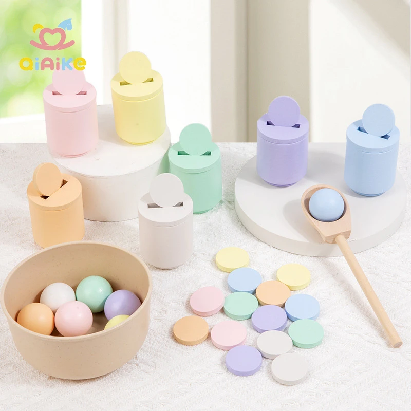 Nieuw binnen Muntjes en balletjes in bekers Peuter Montessori educatief speelgoed Kinderen kleuterschool Houten spelletjes met bijpassende onderdelen voor kinderen vanaf 3 jaar