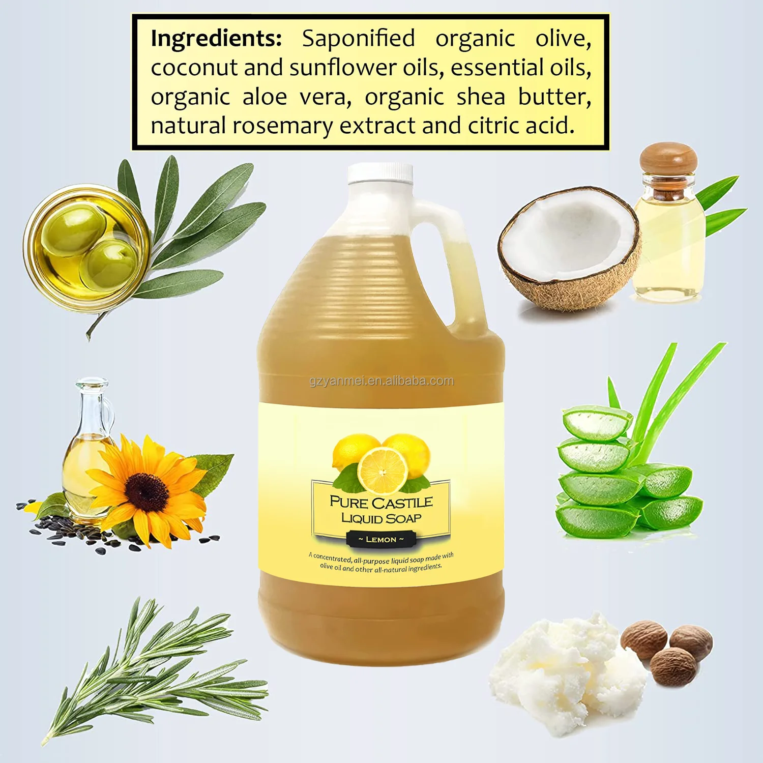 High Concentrated Natural Organic Pure Castile Liquid Soap With Vegan