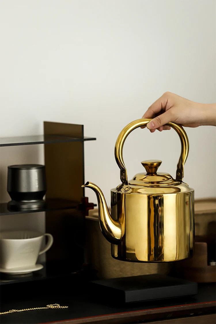 Family 1500 ml 2L Luxury Golden Stainless Steel 201mirror Polished No Leak Safety Coffee Tea Net Filter Boiling Hot Water Kettle
