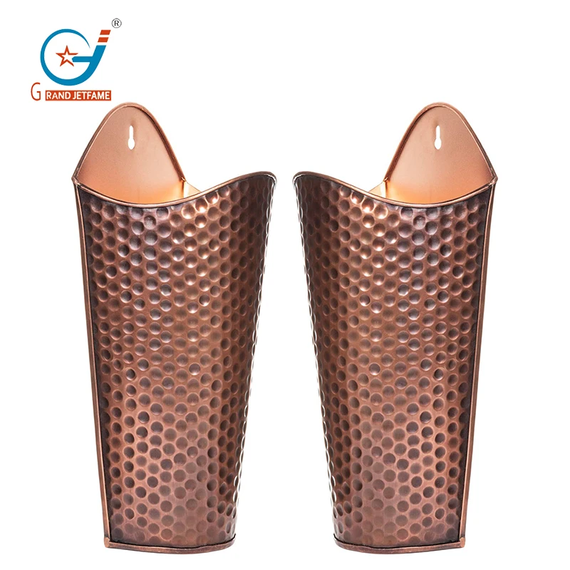 Набор из 2 металлических настенных цветочных горшков с медной поверхностью