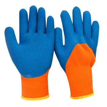 GR4002A Cold resistant Acrylic/Polyester Fleece Velvet liner Latex coated corrugated palm Winter Thermal Safety Work Gloves
