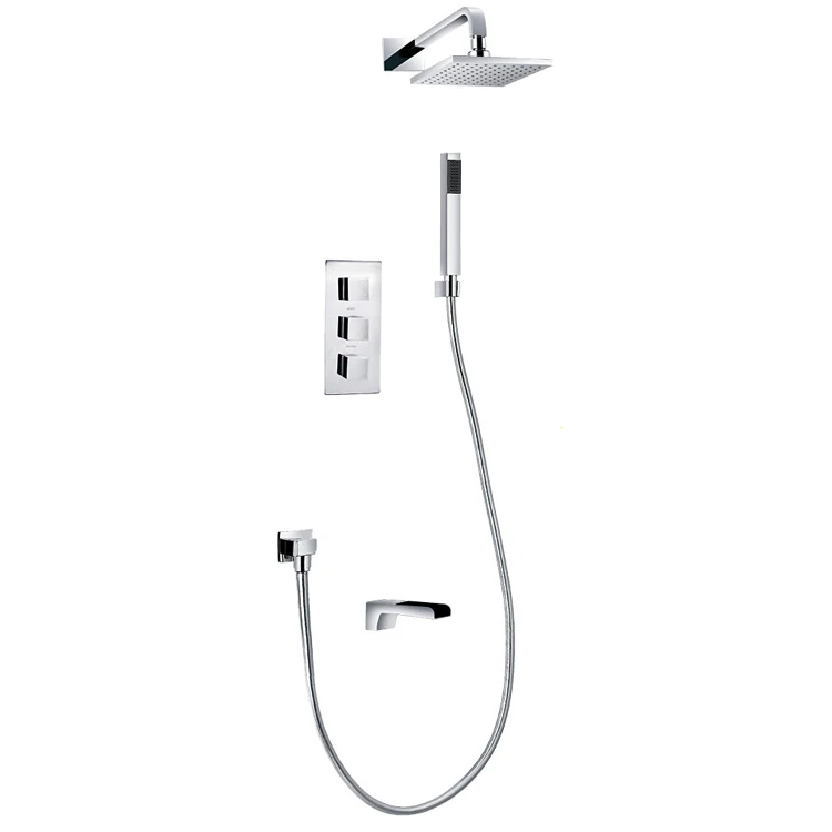 Modern Brass Square Triple Function Concealed Thermostatic Shower System