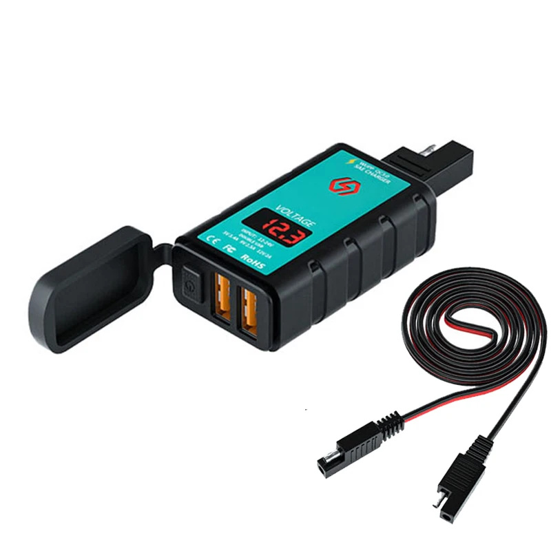 Waterproof 12V Motorcycle USB Charger With Voltmeter – Dual QC3.0 & SAE Adapter