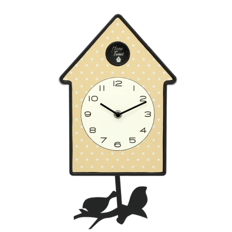 Modern Birdhouse Home Wall Clock with Loving Heart Pendulum Wall Art Home Decor for Living Room Bedroom Kitchen