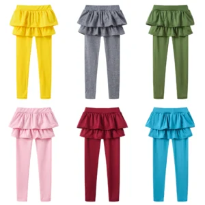 2020 Hot Selling Spring Autumn Cotton Blend Knit Casual Children Candy Color Pantyhose Pants Kids Girls Leggings with Skirt