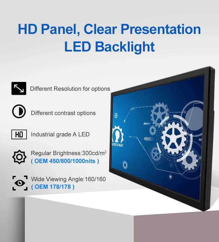 21.5 Inch 1920*1080 HD-MI VGA AV BNC USB Wide Screen Plastic TFT VESA Wall Mounted Industrial Lcd Monitor