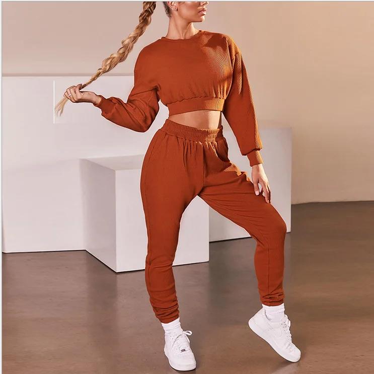 Ladies Sweatsuit,Ribbed 2 Piece Outfit 