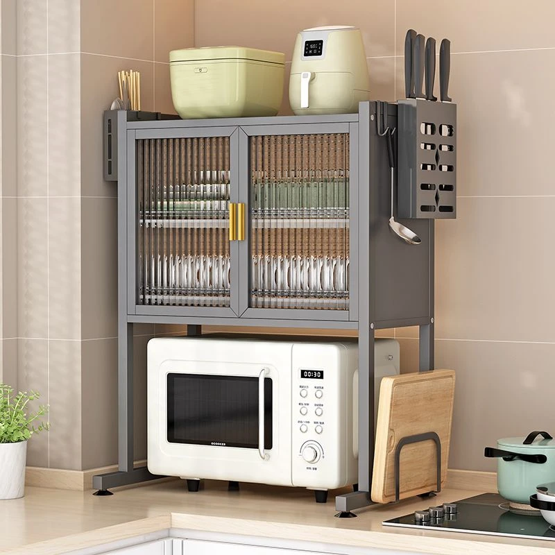 Factory Direct Sale Kitchen Multi-Functional Save Space Storage Cabinet With PVC Door Microwave Oven Tableware Storage Rack