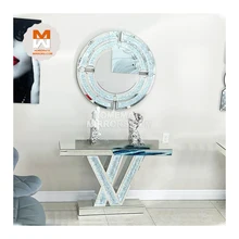 Hot Luxury Glass Crushed Diamond Mirrored Console Table And Wall Mirror Set Console Table with Mirror