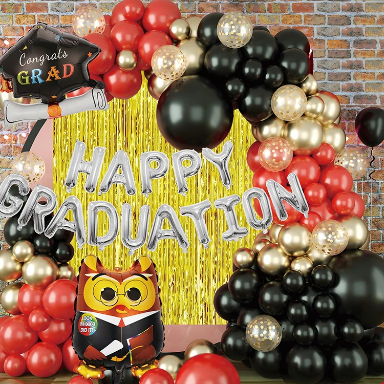 High Quality Multiple Color Graduation Party Decoration Round Owl Shaped Decorative Balloon Kit Latex Party Balloon Set