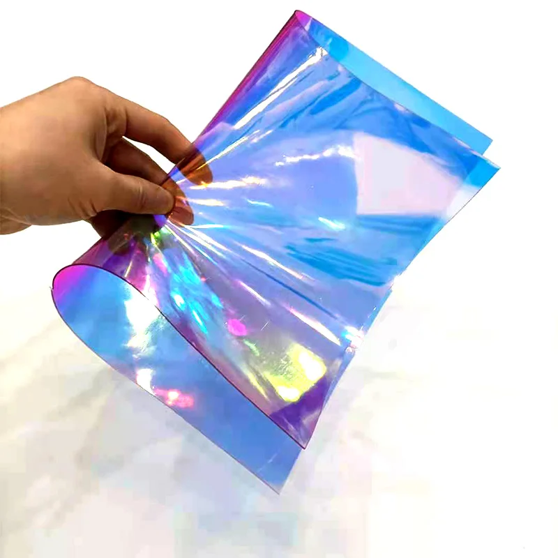 Transparent PVC Iridescent Mirror Fabric Vinyl Holographic Laser Paper  Material